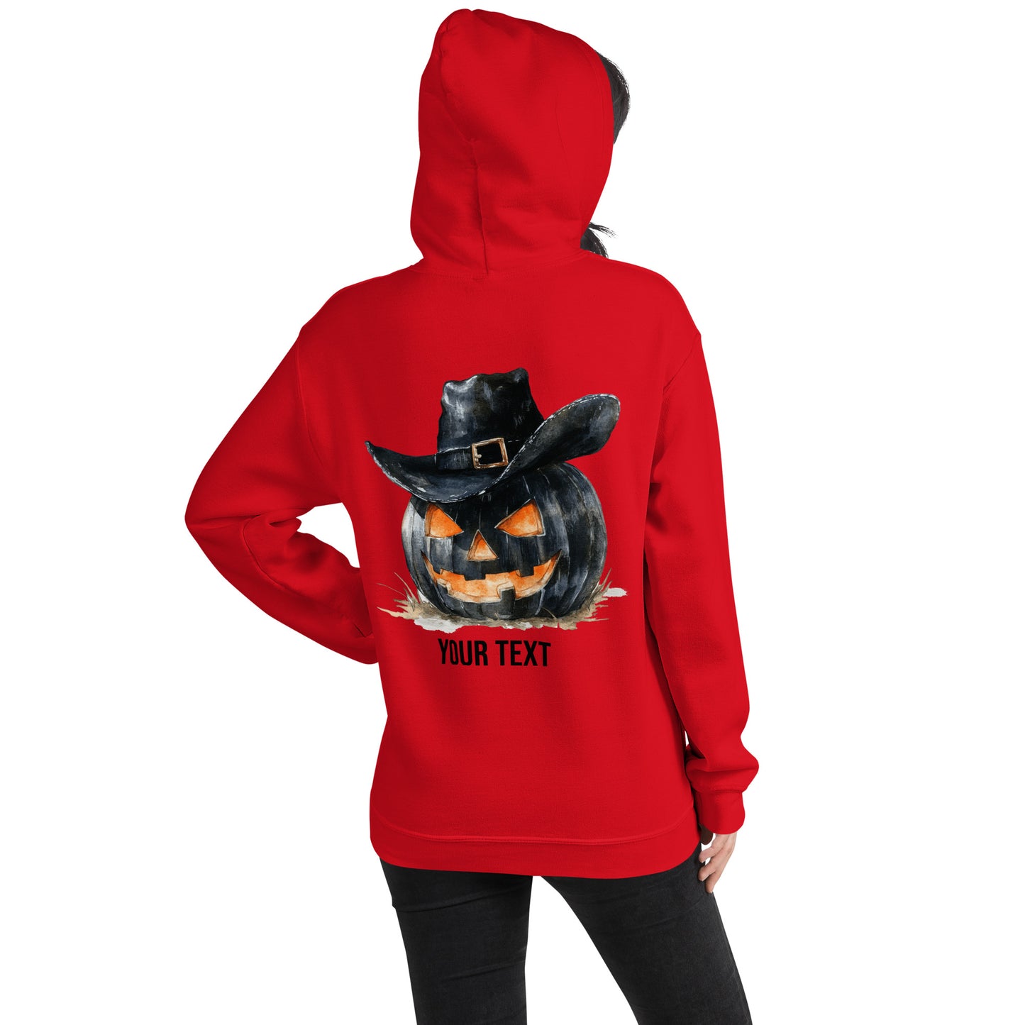 Customizable Western Halloween Hoodie | Embroidered Ghost Cowboy & Printed Pumpkin Cowboy