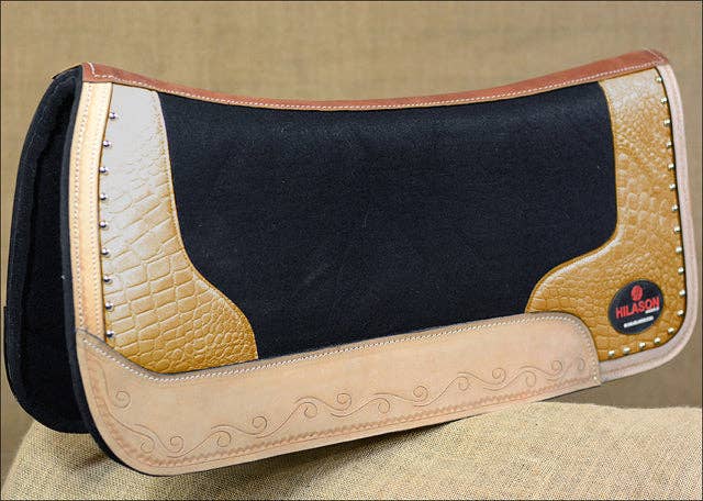 Western Wool Felt Horse Saddle Pad Alligator Print Leather