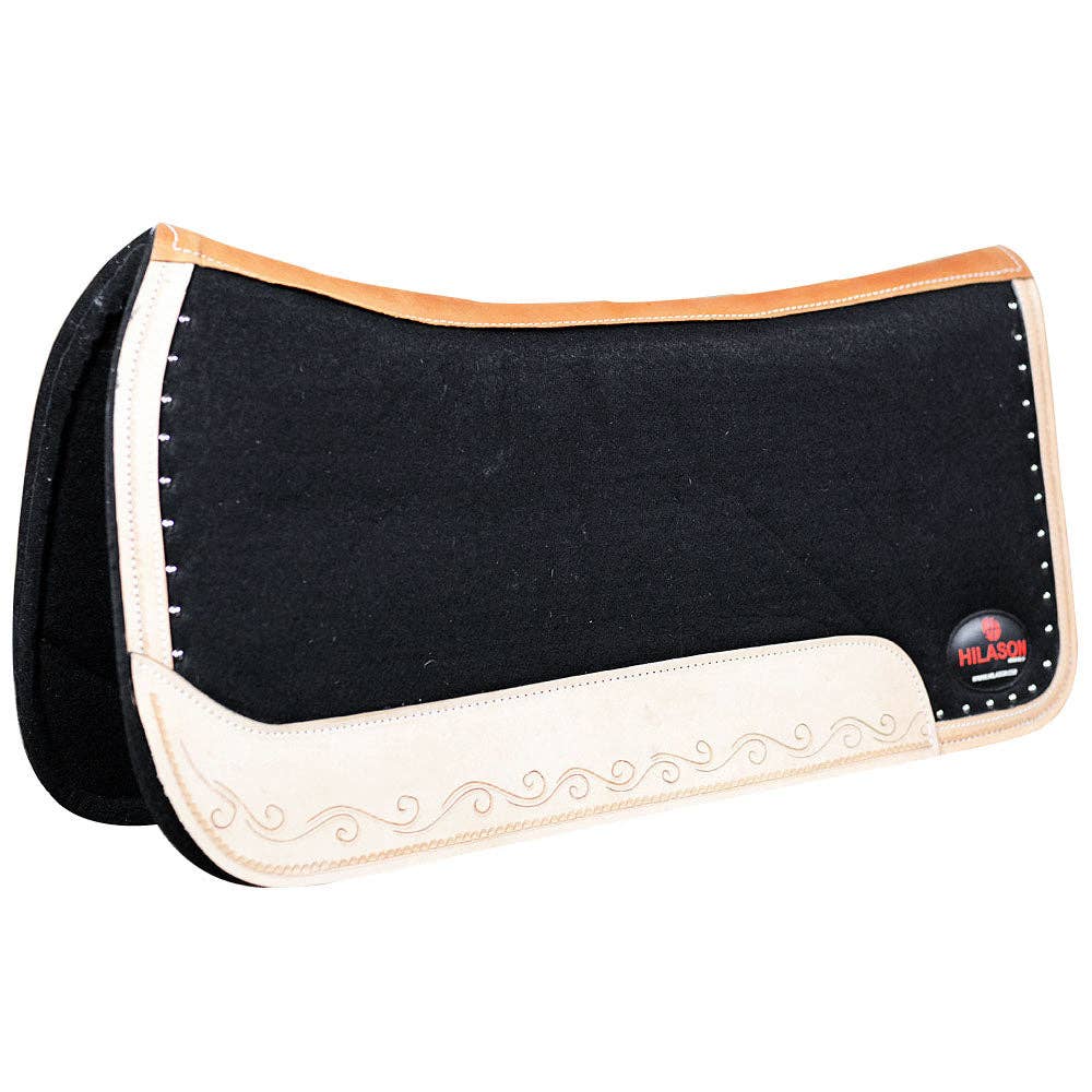 Western Wool Felt Horse Saddle Pad With Leather Border Black