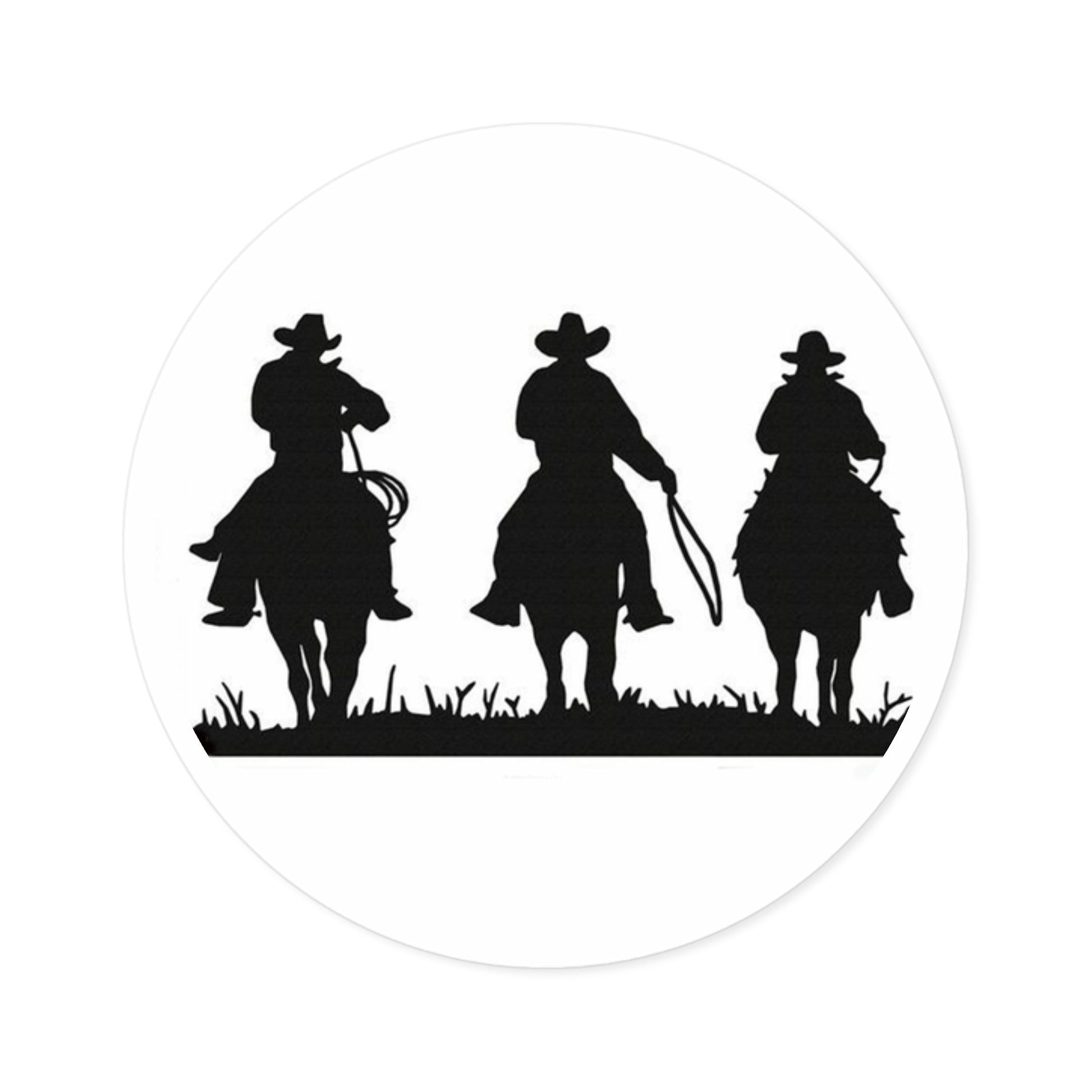 3 Cowboys/Round Stickers - Indoor\Outdoor - doublecranchllc