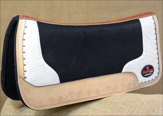 Western Wool Felt Horse Saddle Pad Alligator Print Leather