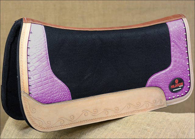 Western Wool Felt Horse Saddle Pad Alligator Print Leather