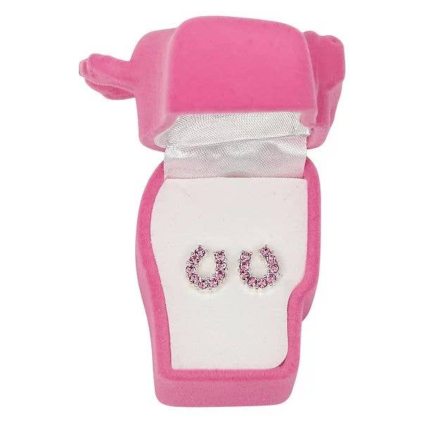 AWST Rhinestone Horseshoe Earrings  w/Horse Head Gift Box