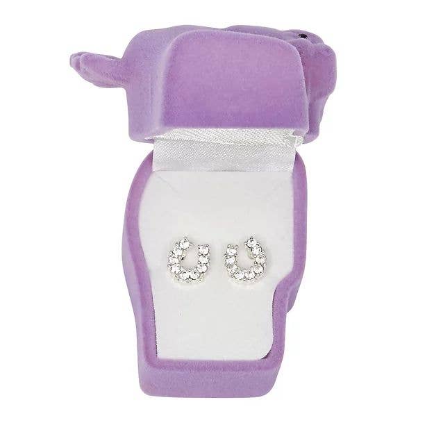 AWST Rhinestone Horseshoe Earrings  w/Horse Head Gift Box
