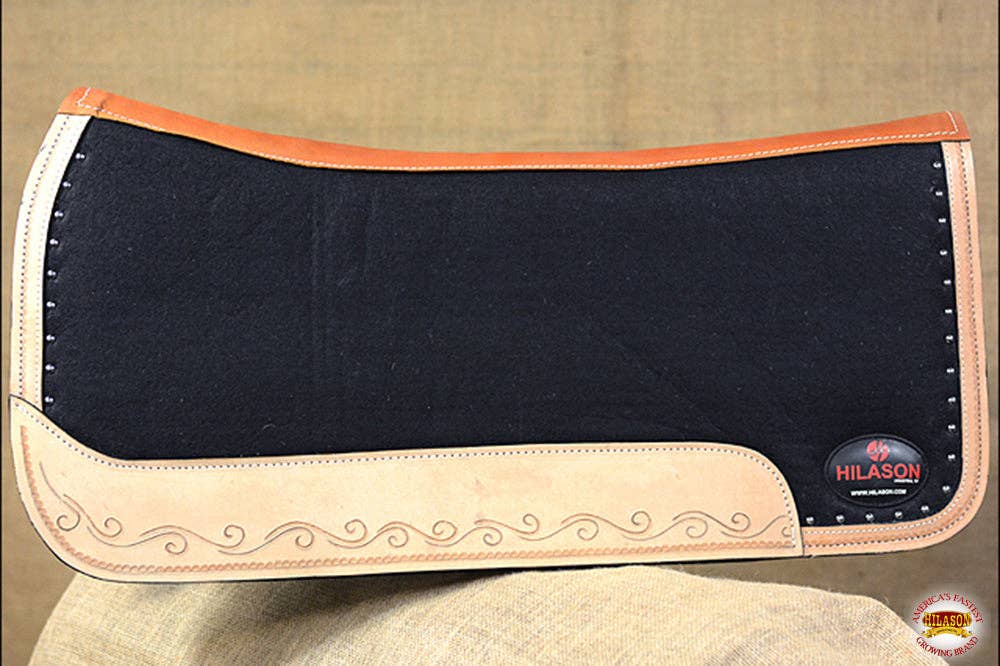Western Wool Felt Horse Saddle Pad With Leather Border Black