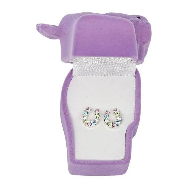 AWST Rhinestone Horseshoe Earrings  w/Horse Head Gift Box