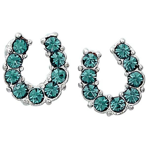 AWST Rhinestone Horseshoe Earrings  w/Horse Head Gift Box