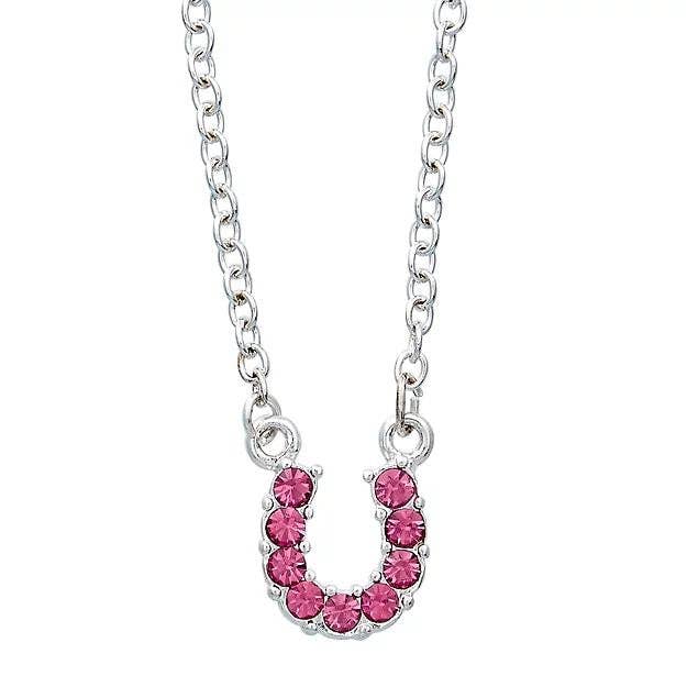 AWST Int'l Aqua Rhinestone Horseshoe Necklace w/Horse Head Gift Box