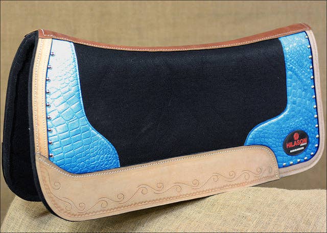 Western Wool Felt Horse Saddle Pad Alligator Print Leather