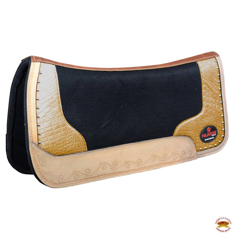 Western Wool Felt Horse Saddle Pad Alligator Print Leather