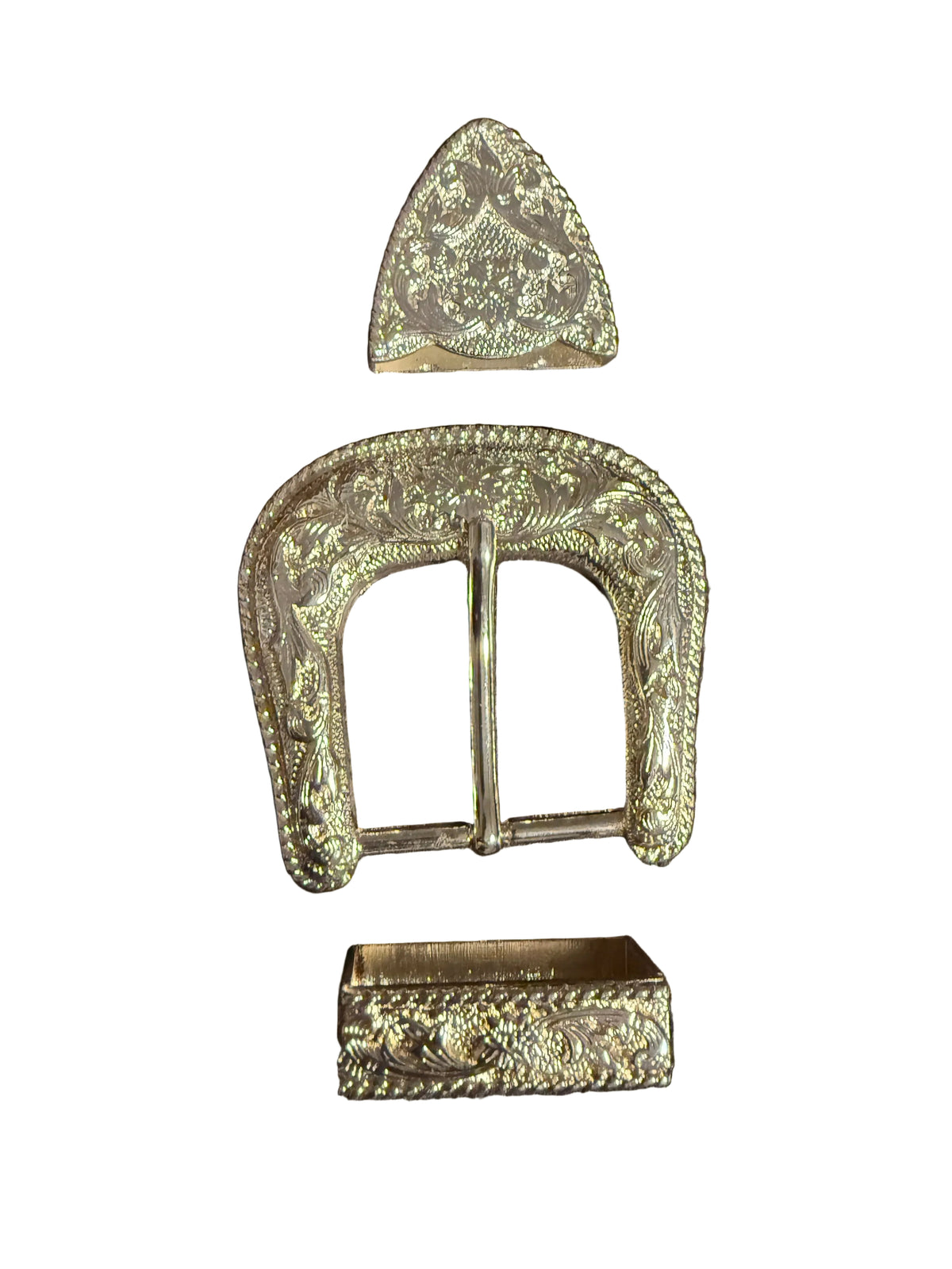 Engraved Silver Buckle Set — Three Piece, for the Handmade Belt