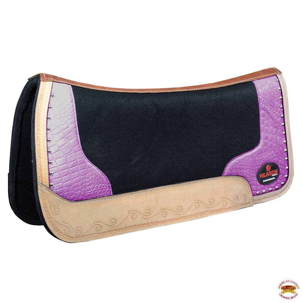Western Wool Felt Horse Saddle Pad Alligator Print Leather