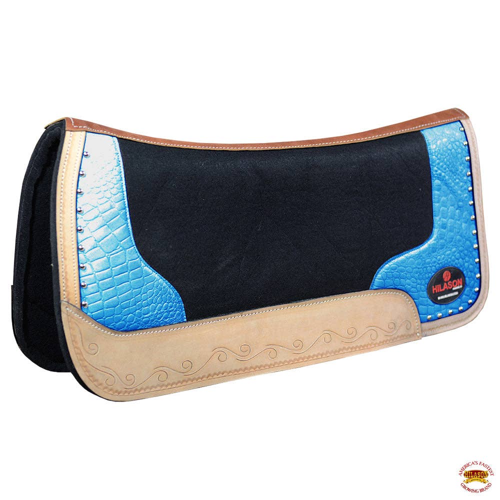 Western Wool Felt Horse Saddle Pad Alligator Print Leather
