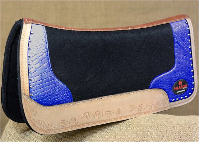 Western Wool Felt Horse Saddle Pad Alligator Print Leather