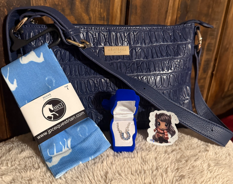Blue Horse Lover Gift Bundle — Bag, Necklace, Sticker & Socks