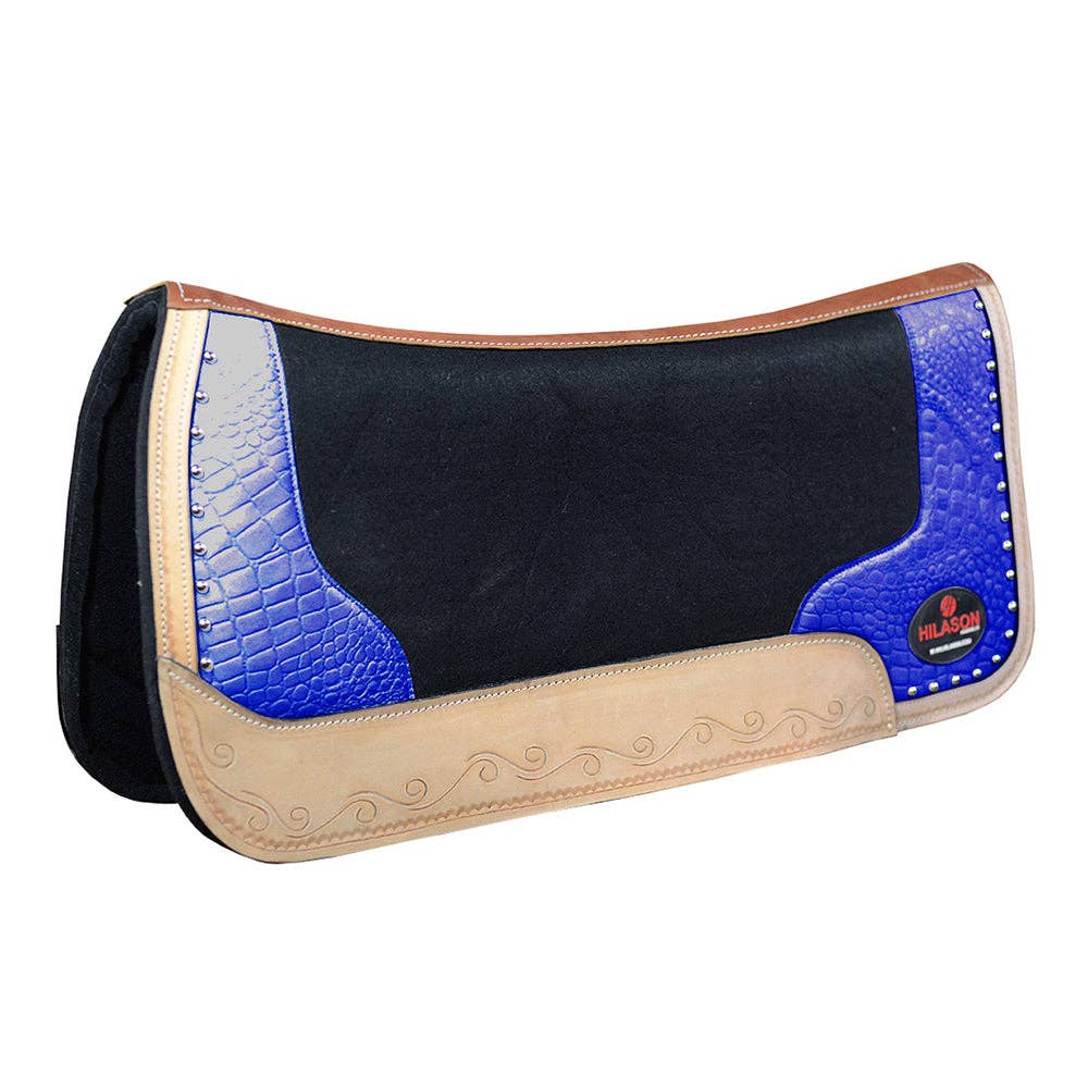 Western Wool Felt Horse Saddle Pad Alligator Print Leather