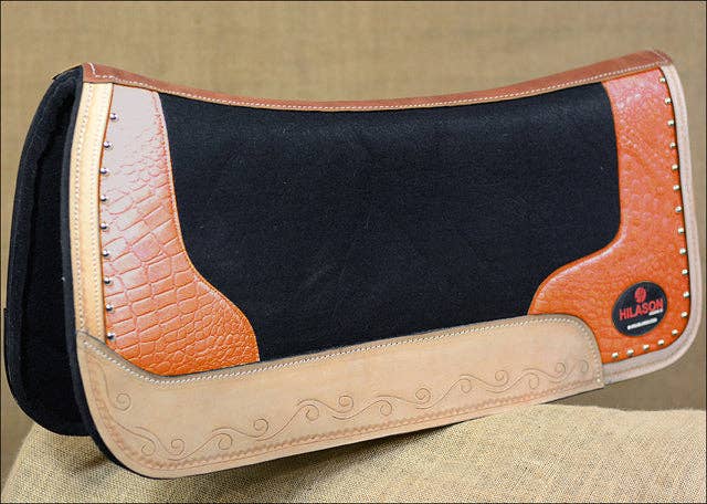 Western Wool Felt Horse Saddle Pad Alligator Print Leather