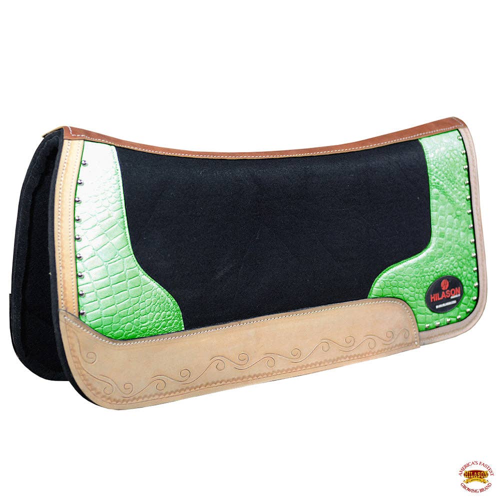 Western Wool Felt Horse Saddle Pad Alligator Print Leather