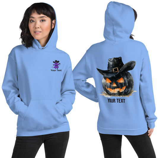 Customizable Western Halloween Hoodie | Embroidered Ghost Cowboy & Printed Pumpkin Cowboy
