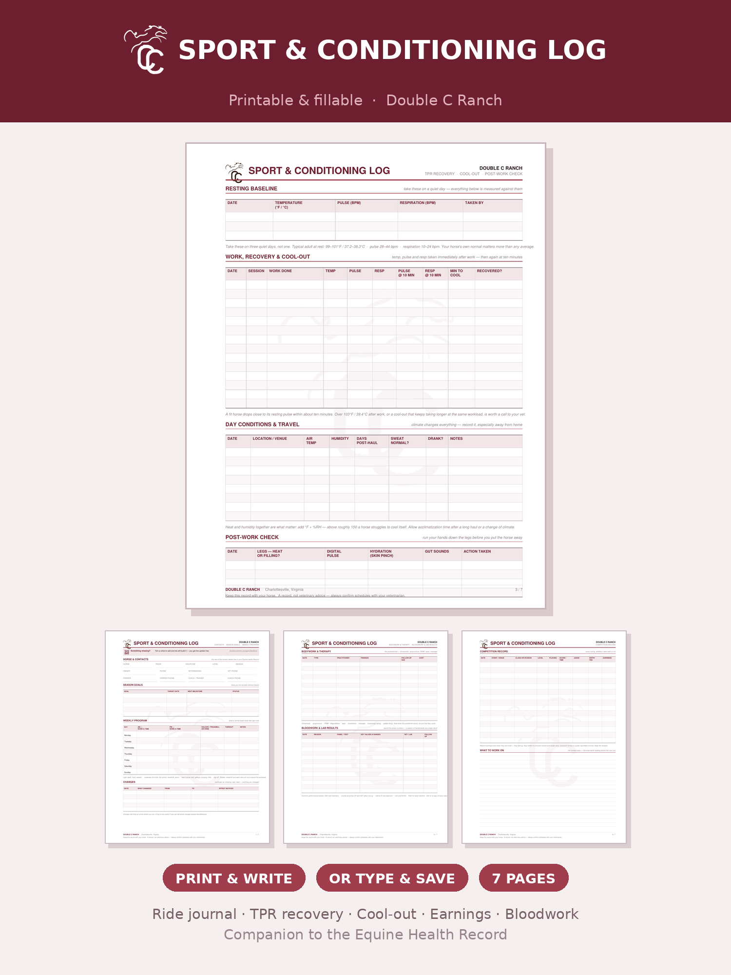 Sport & Conditioning Log — Printable, Fillable & Spreadsheet Training Record