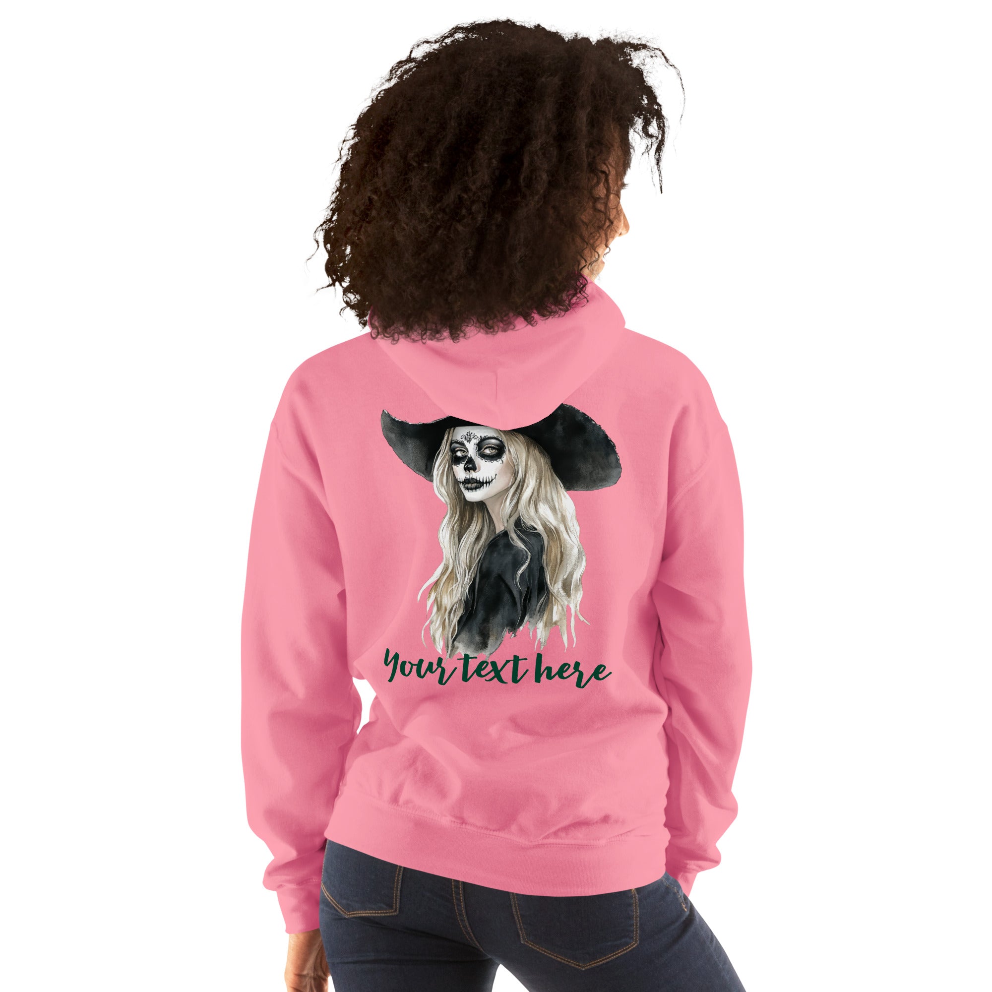 Customizable Western Spooky Hoodie | Embroidered Front & Day of the Dead Cowgirl Back Design - view 59