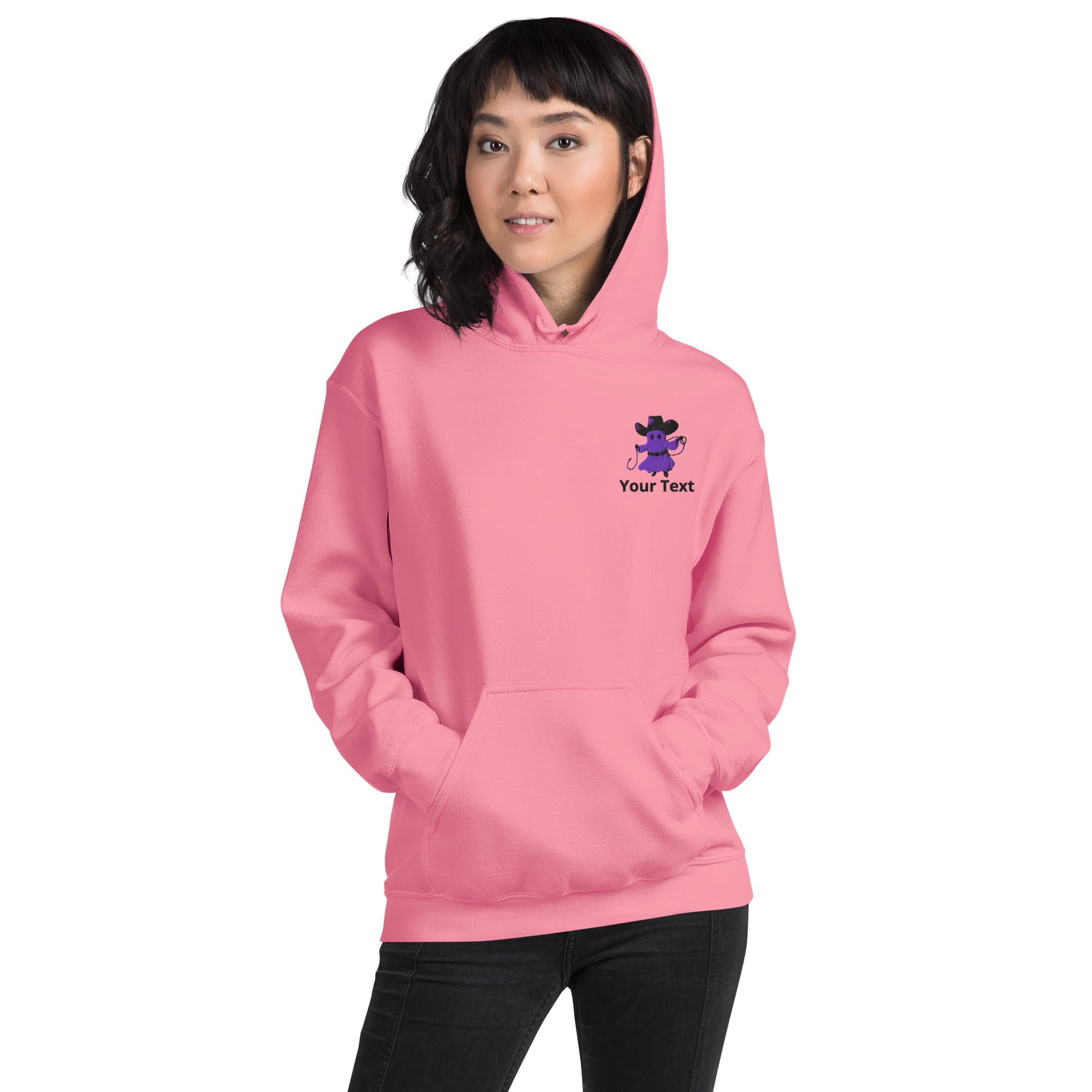 Customizable Western Halloween Hoodie | Embroidered Ghost Cowboy & Printed Pumpkin Cowboy