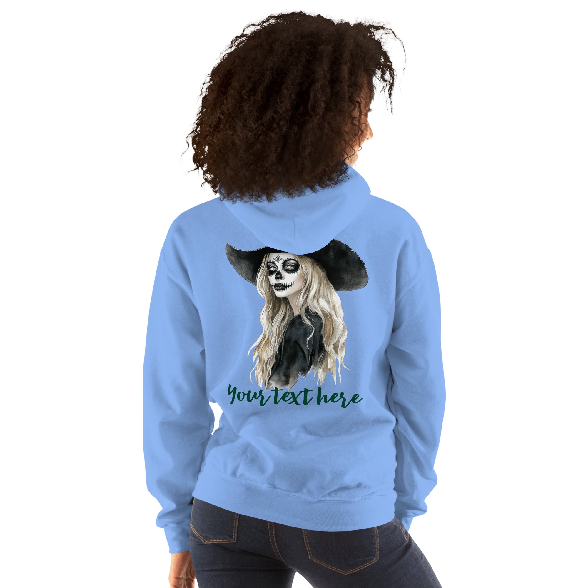 Customizable Western Spooky Hoodie | Embroidered Front & Day of the Dead Cowgirl Back Design - view 2