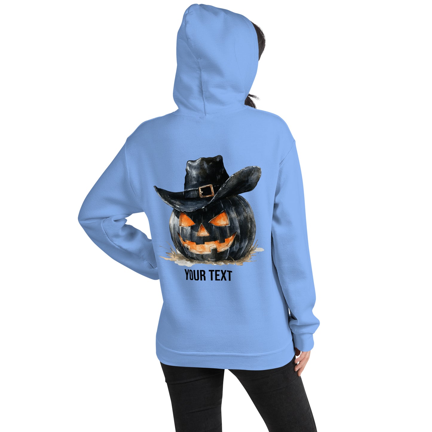 Customizable Western Halloween Hoodie | Embroidered Ghost Cowboy & Printed Pumpkin Cowboy