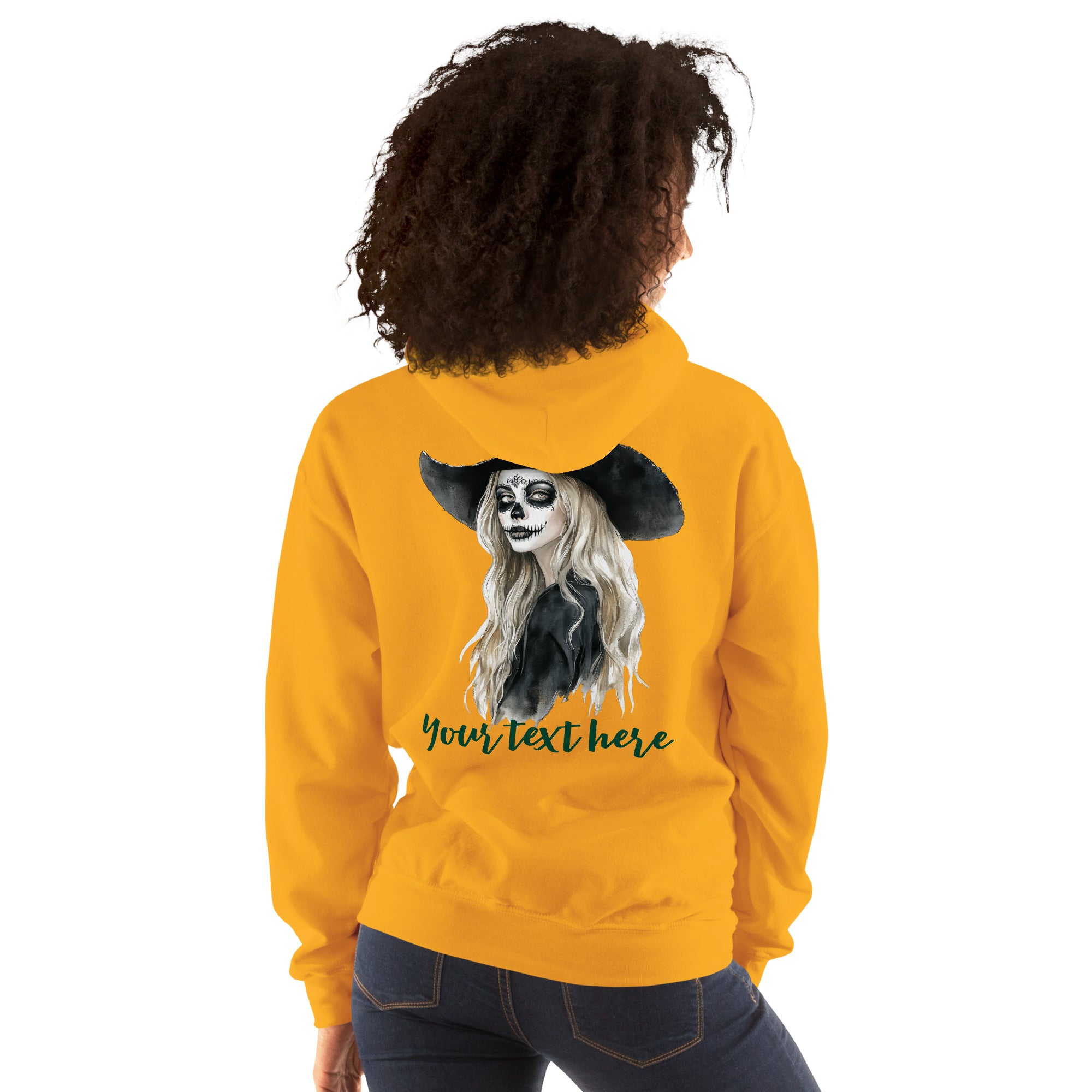 Customizable Western Spooky Hoodie | Embroidered Front & Day of the Dead Cowgirl Back Design - view 4