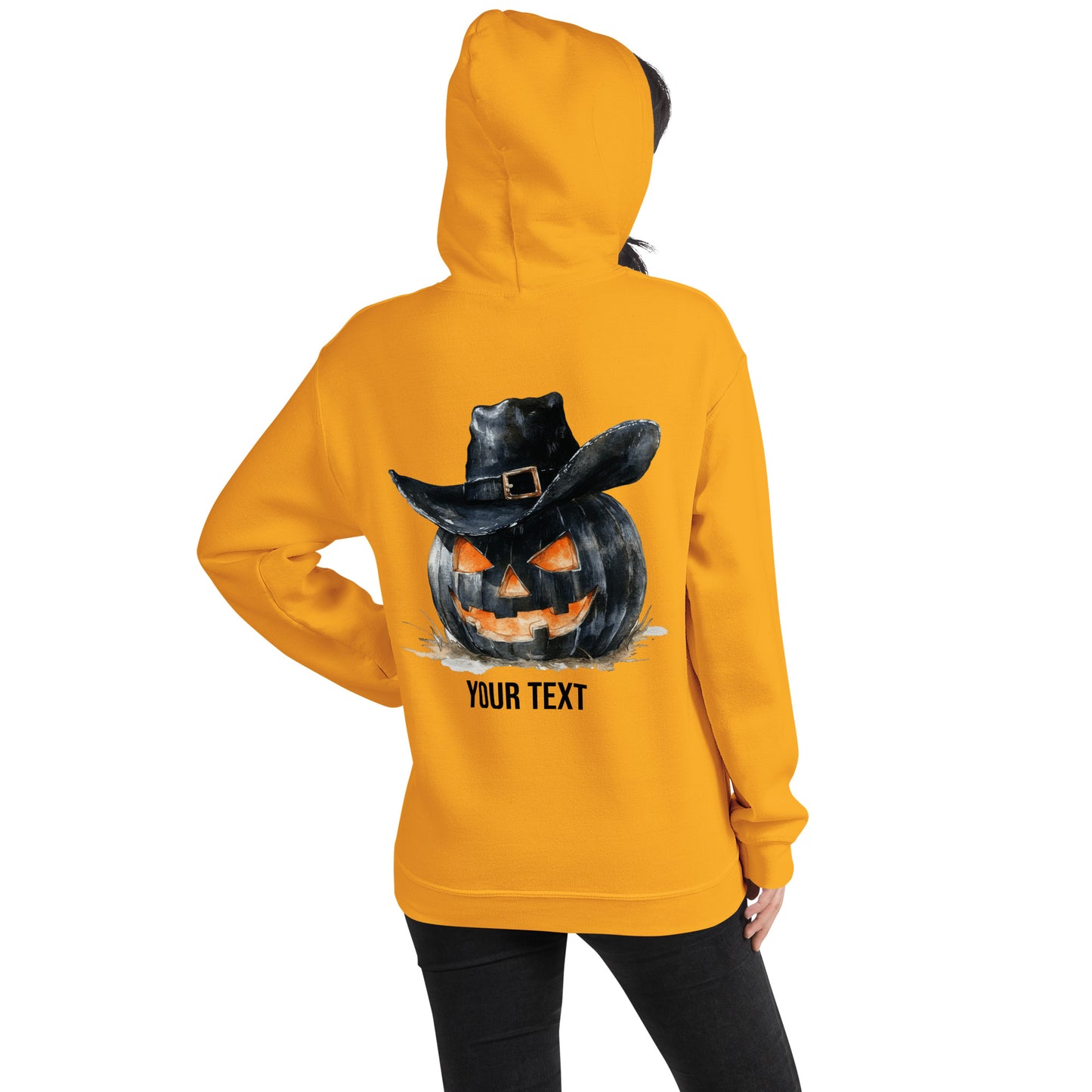 Customizable Western Halloween Hoodie | Embroidered Ghost Cowboy & Printed Pumpkin Cowboy