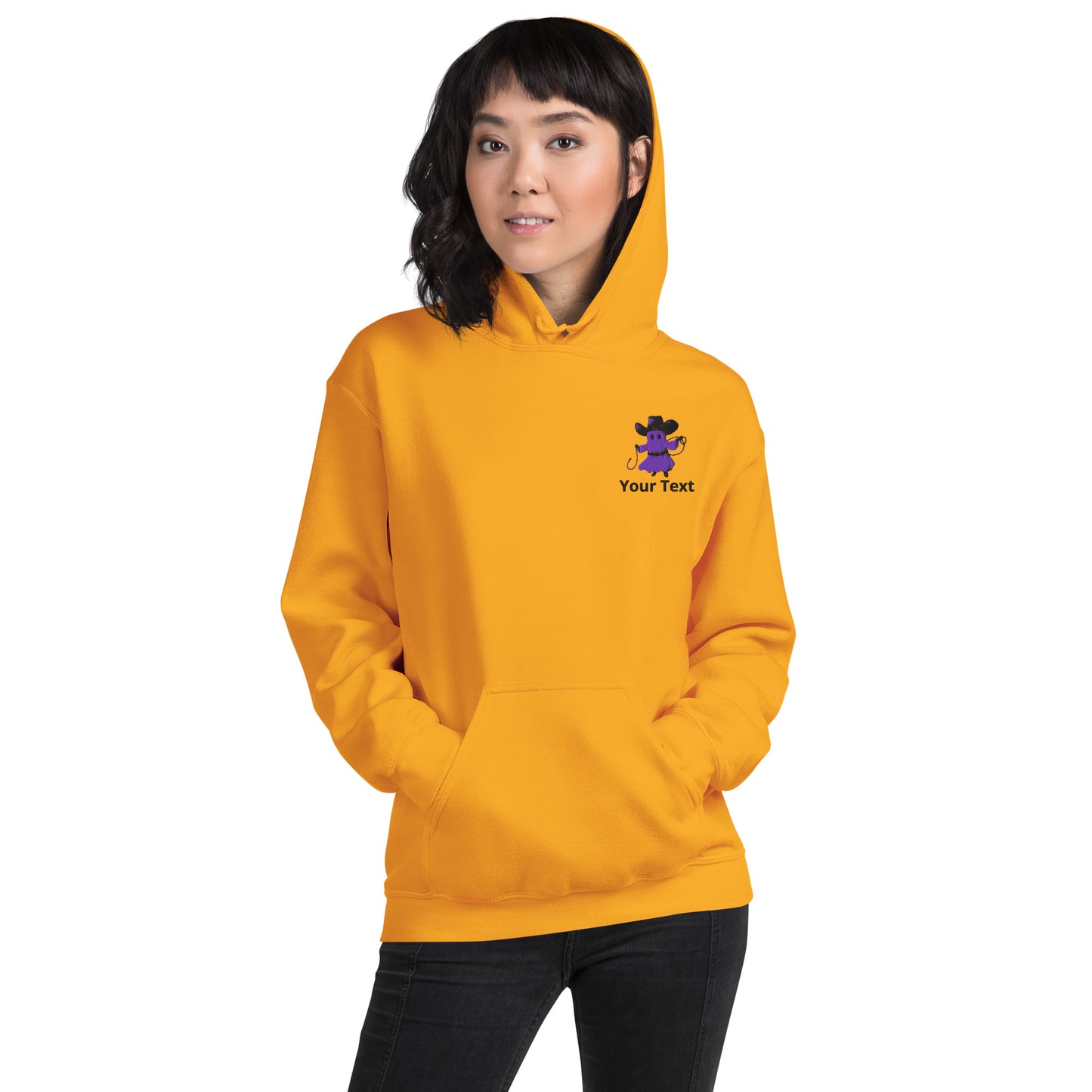 Customizable Western Halloween Hoodie | Embroidered Ghost Cowboy & Printed Pumpkin Cowboy