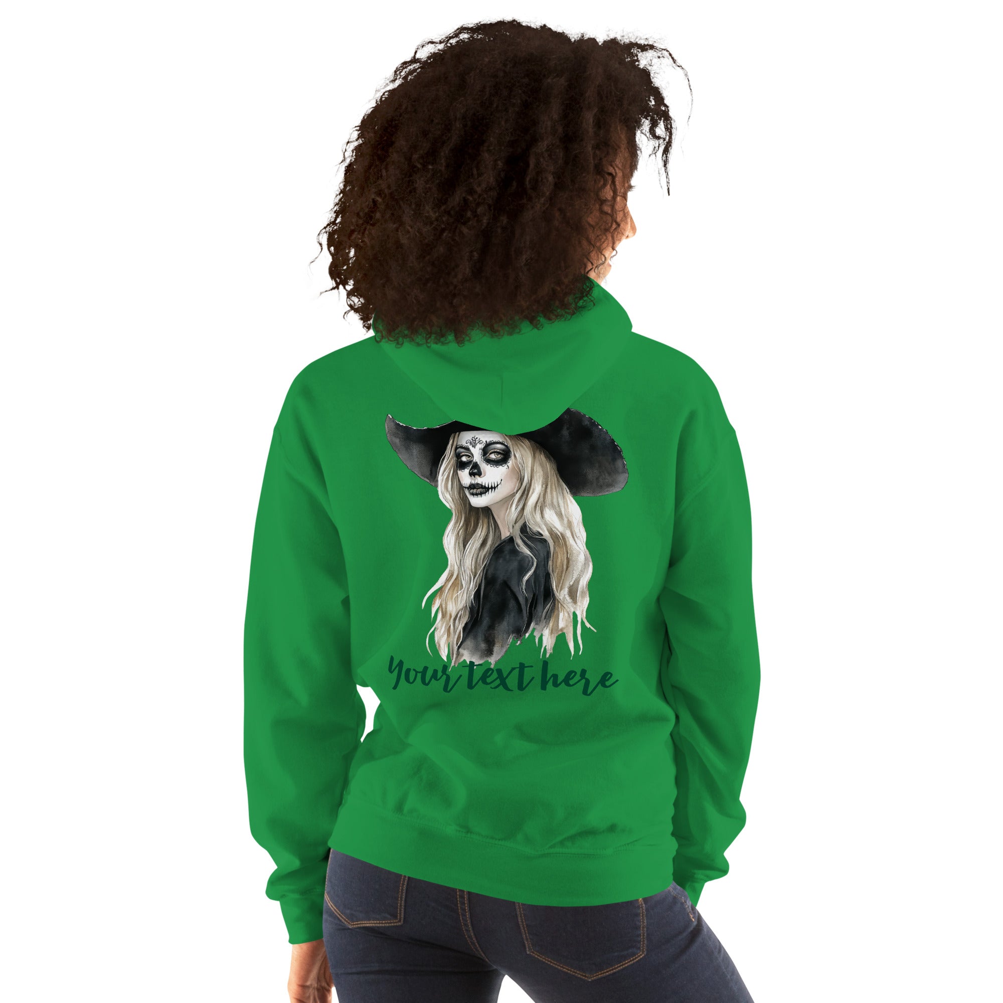 Customizable Western Spooky Hoodie | Embroidered Front & Day of the Dead Cowgirl Back Design - view 35