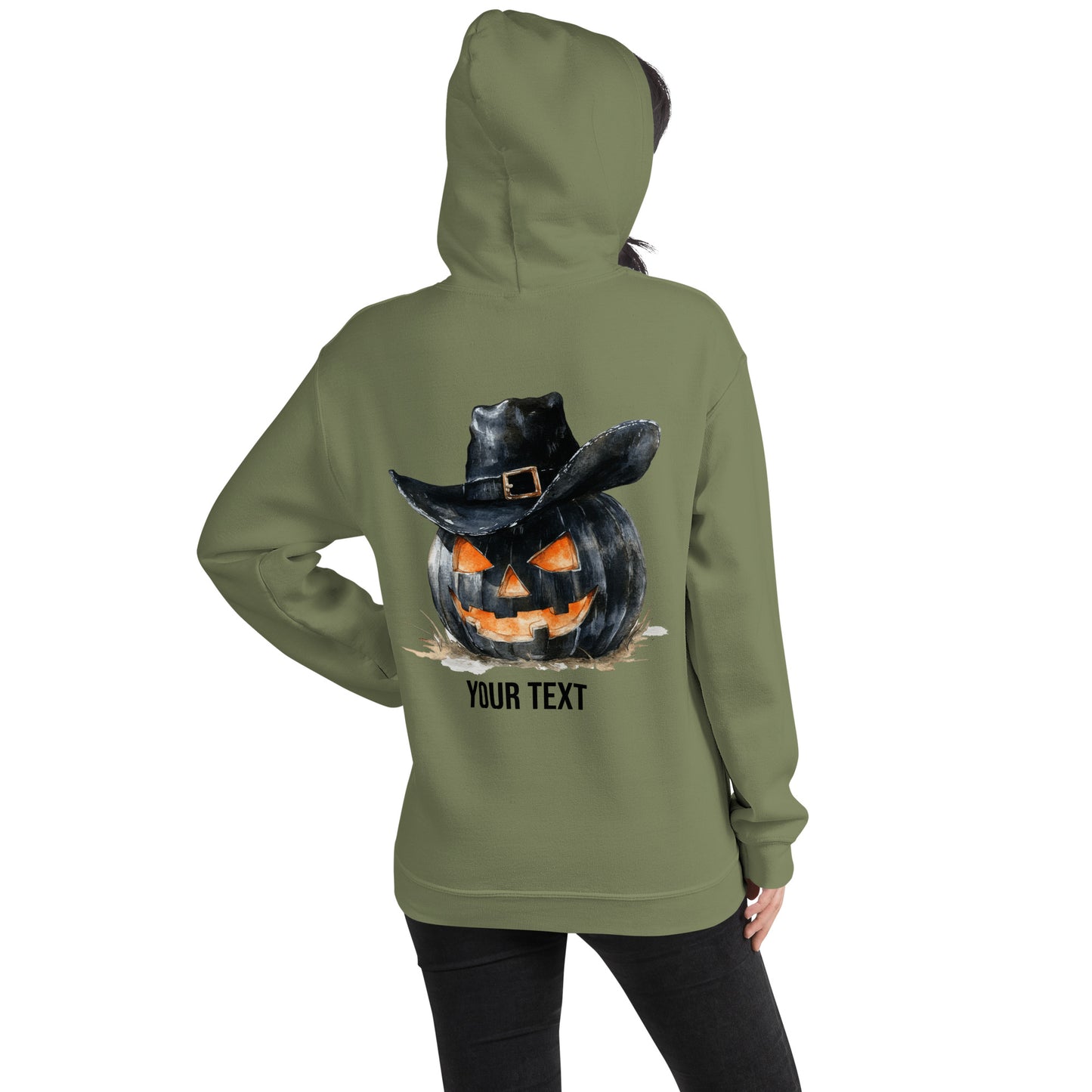 Customizable Western Halloween Hoodie | Embroidered Ghost Cowboy & Printed Pumpkin Cowboy