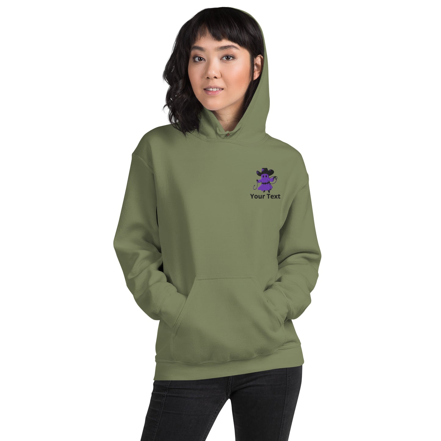Customizable Western Halloween Hoodie | Embroidered Ghost Cowboy & Printed Pumpkin Cowboy