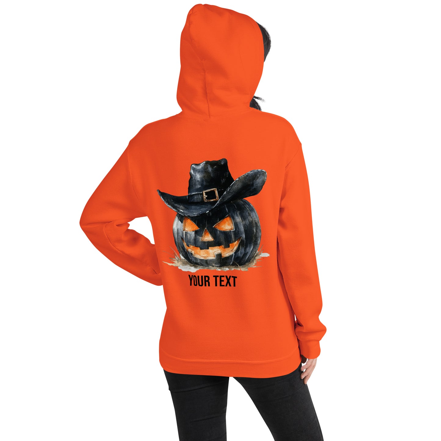 Customizable Western Halloween Hoodie | Embroidered Ghost Cowboy & Printed Pumpkin Cowboy
