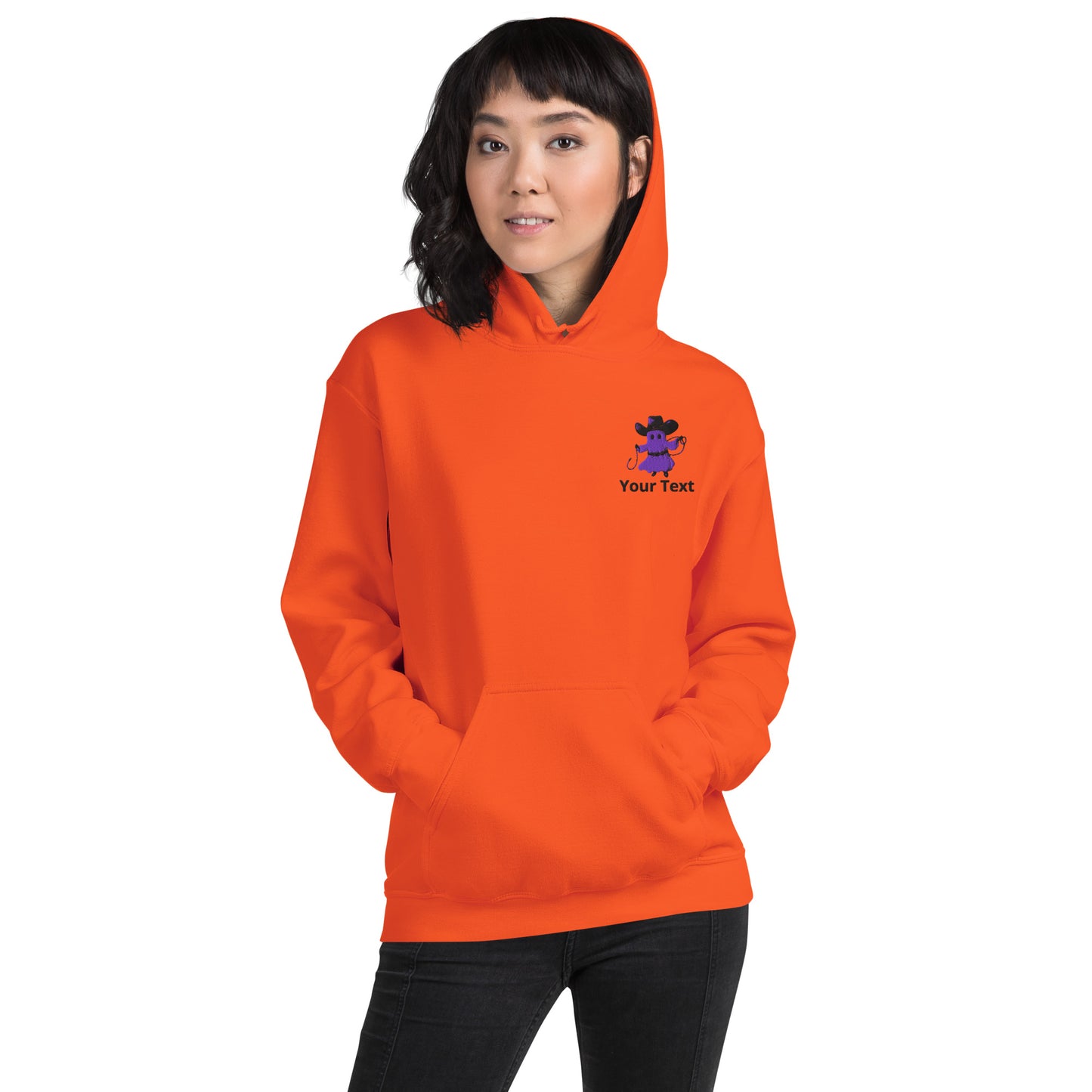 Customizable Western Halloween Hoodie | Embroidered Ghost Cowboy & Printed Pumpkin Cowboy