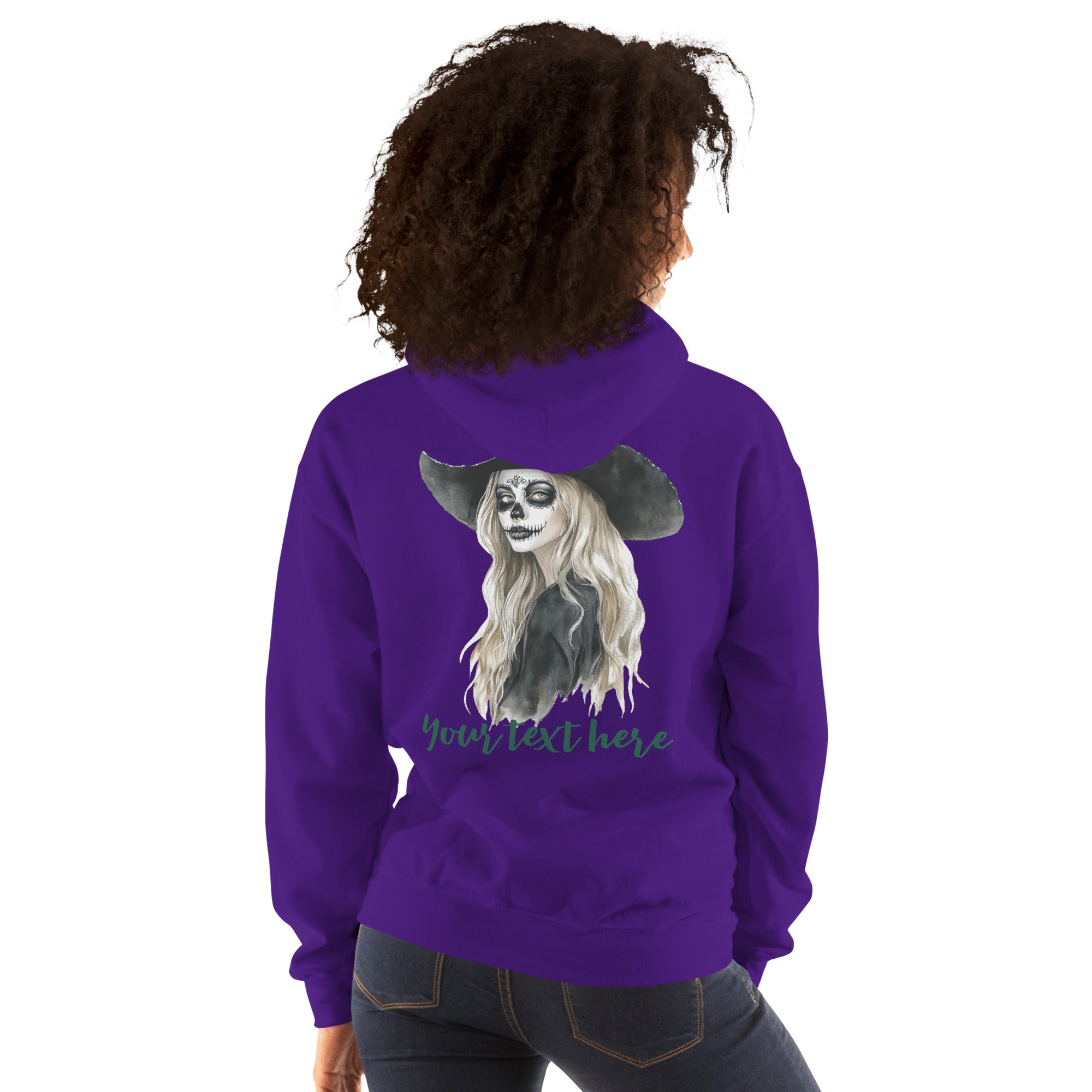 Customizable Western Spooky Hoodie | Embroidered Front & Day of the Dead Cowgirl Back Design - view 6