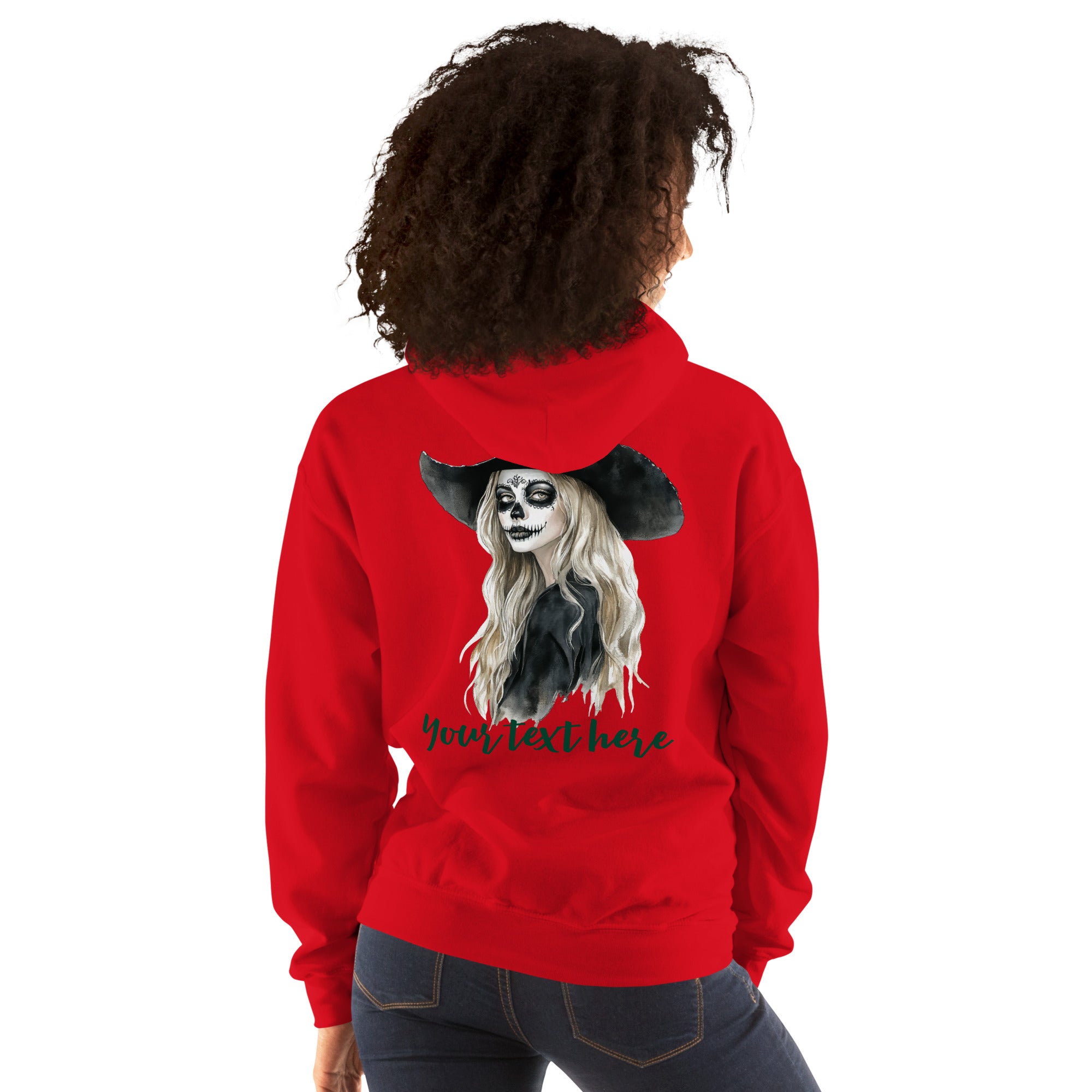 Customizable Western Spooky Hoodie | Embroidered Front & Day of the Dead Cowgirl Back Design - view 14