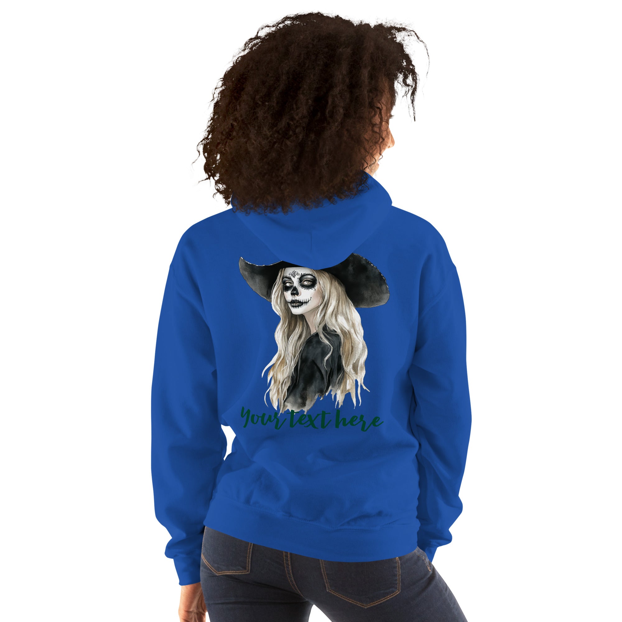 Customizable Western Spooky Hoodie | Embroidered Front & Day of the Dead Cowgirl Back Design - view 21