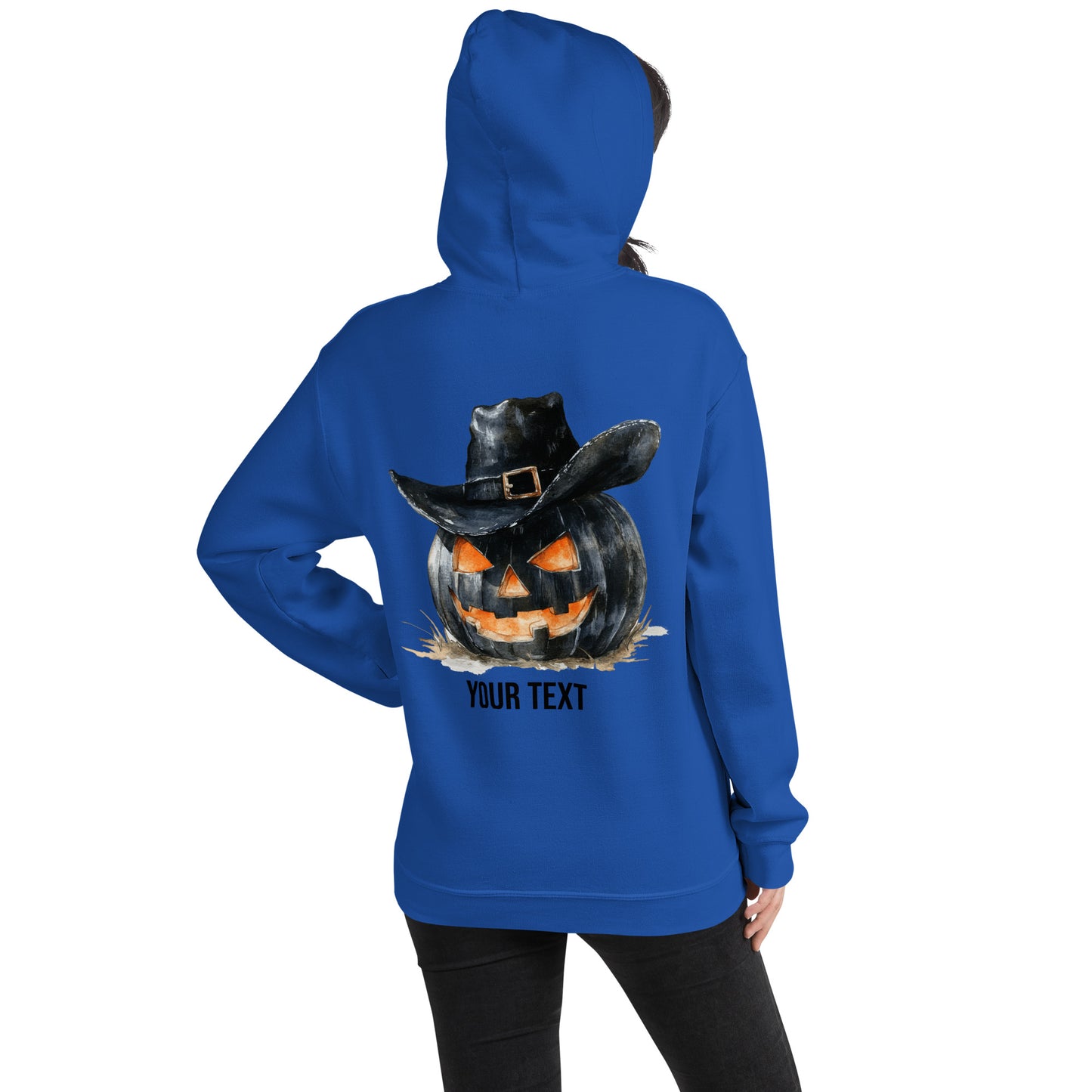 Customizable Western Halloween Hoodie | Embroidered Ghost Cowboy & Printed Pumpkin Cowboy