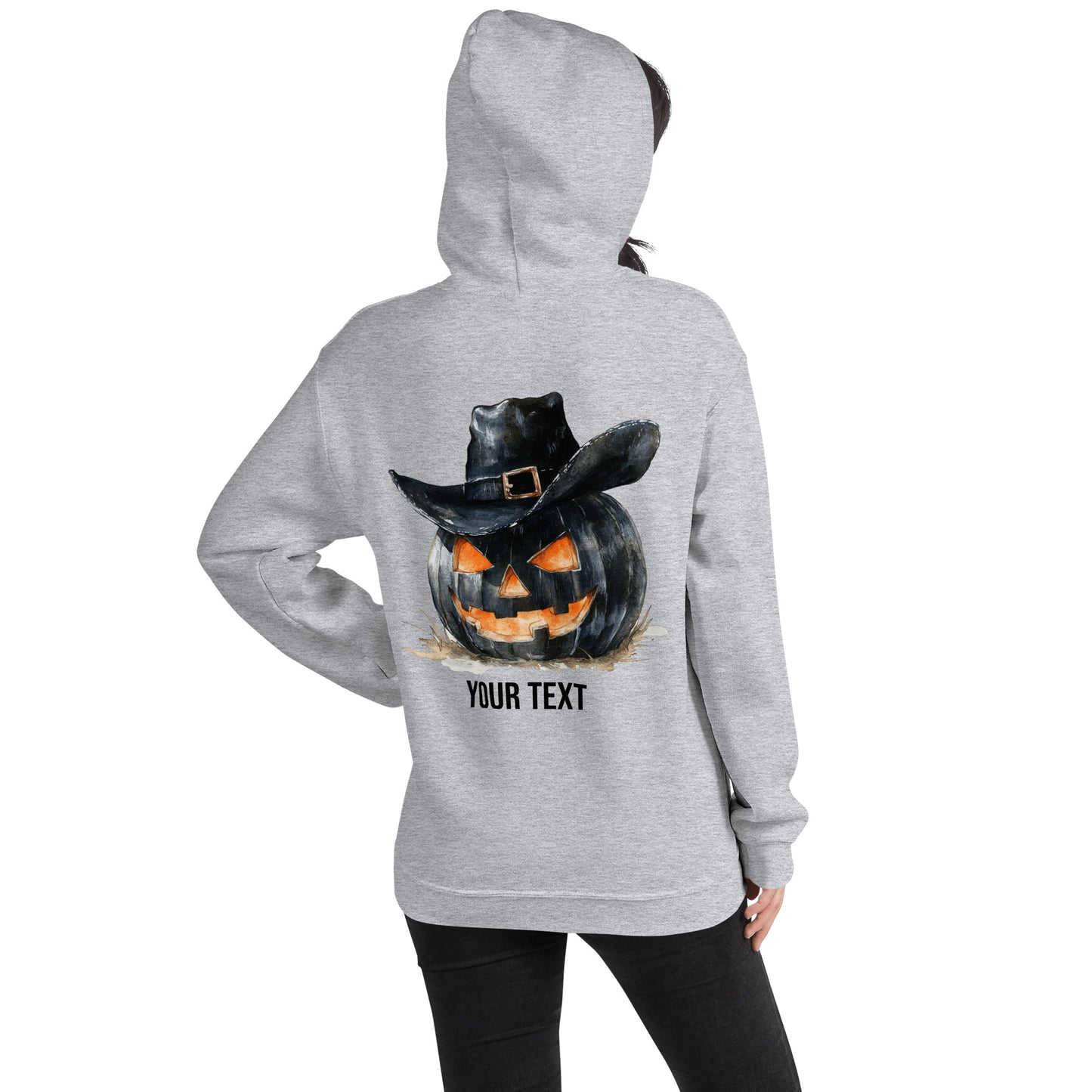 Customizable Western Halloween Hoodie | Embroidered Ghost Cowboy & Printed Pumpkin Cowboy